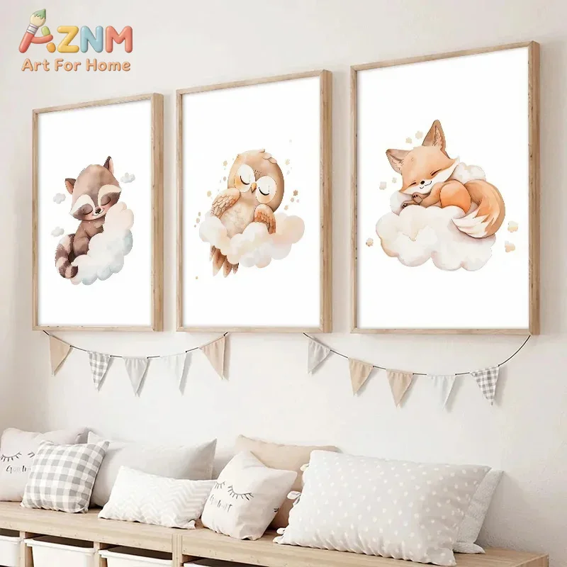 AZNM Watercolor Sleeping Woodl - Baby Nursery Frames ulasan dan harga