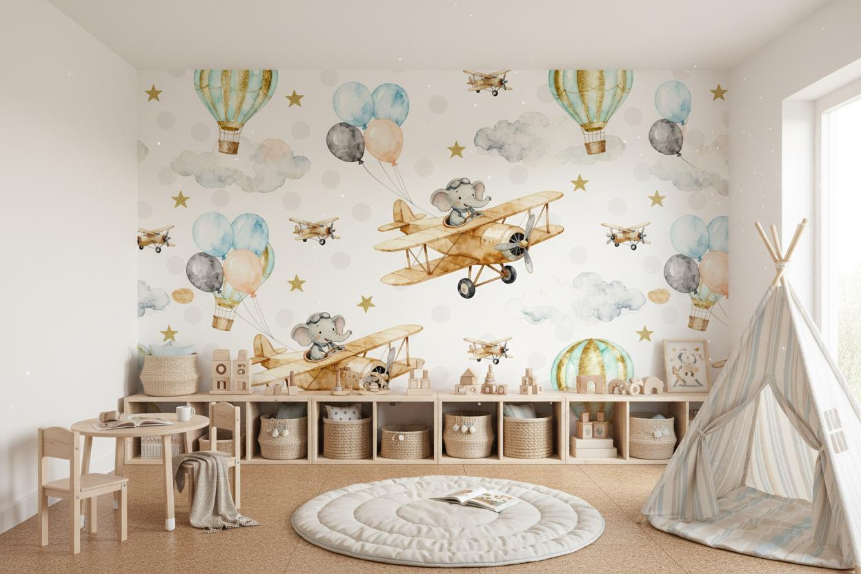 Cartoon Animal Wall Mural Kids - Baby Nursery Peel And Stick Wallpaper ulasan dan harga