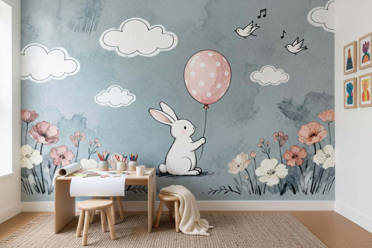 Cartoon Animal Wall Mural Kids - Baby Nursery Peel And Stick Wallpaper ulasan dan harga