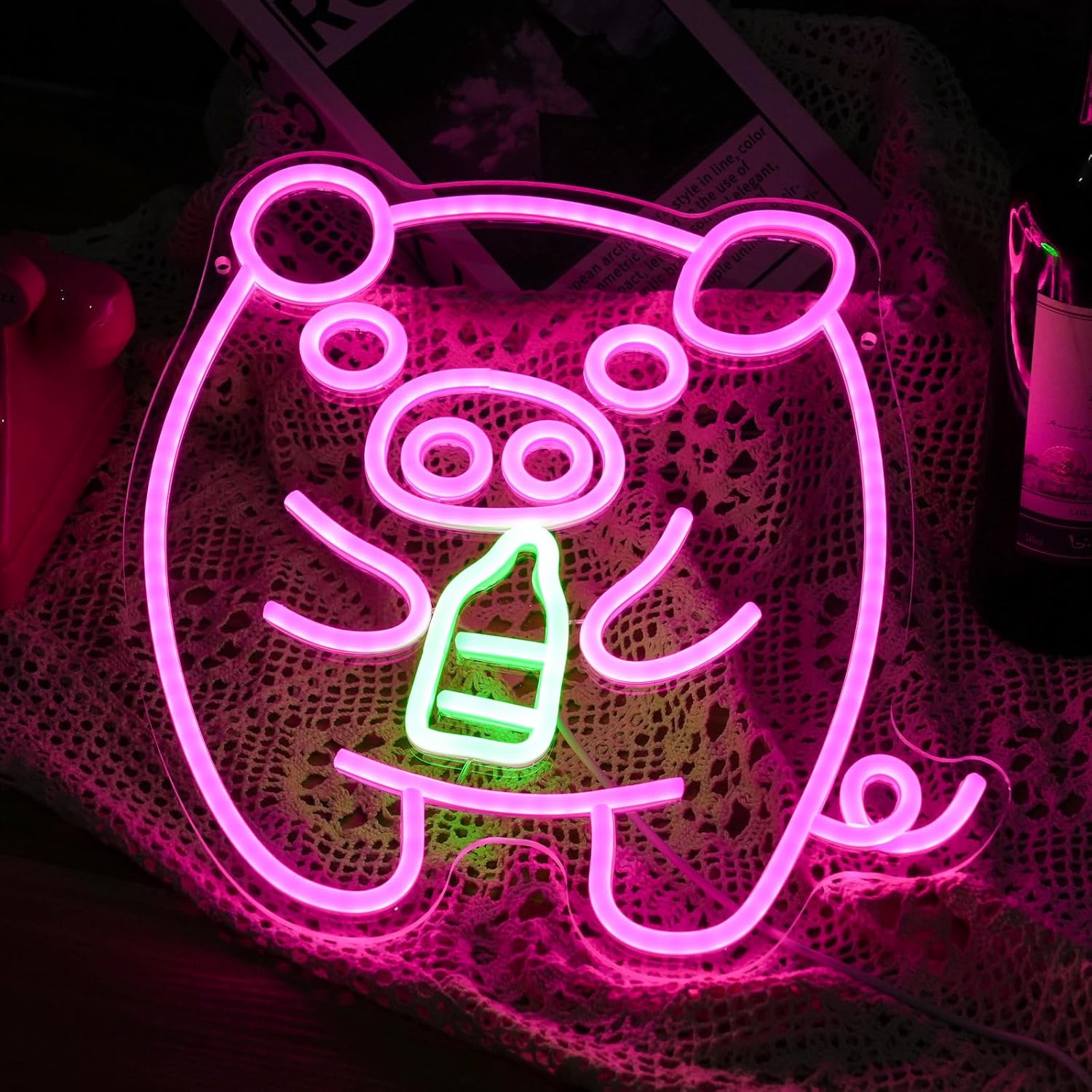 Baby Pig Milk Bottle Neon Sign - Baby Nursery Wall Lights ulasan dan harga