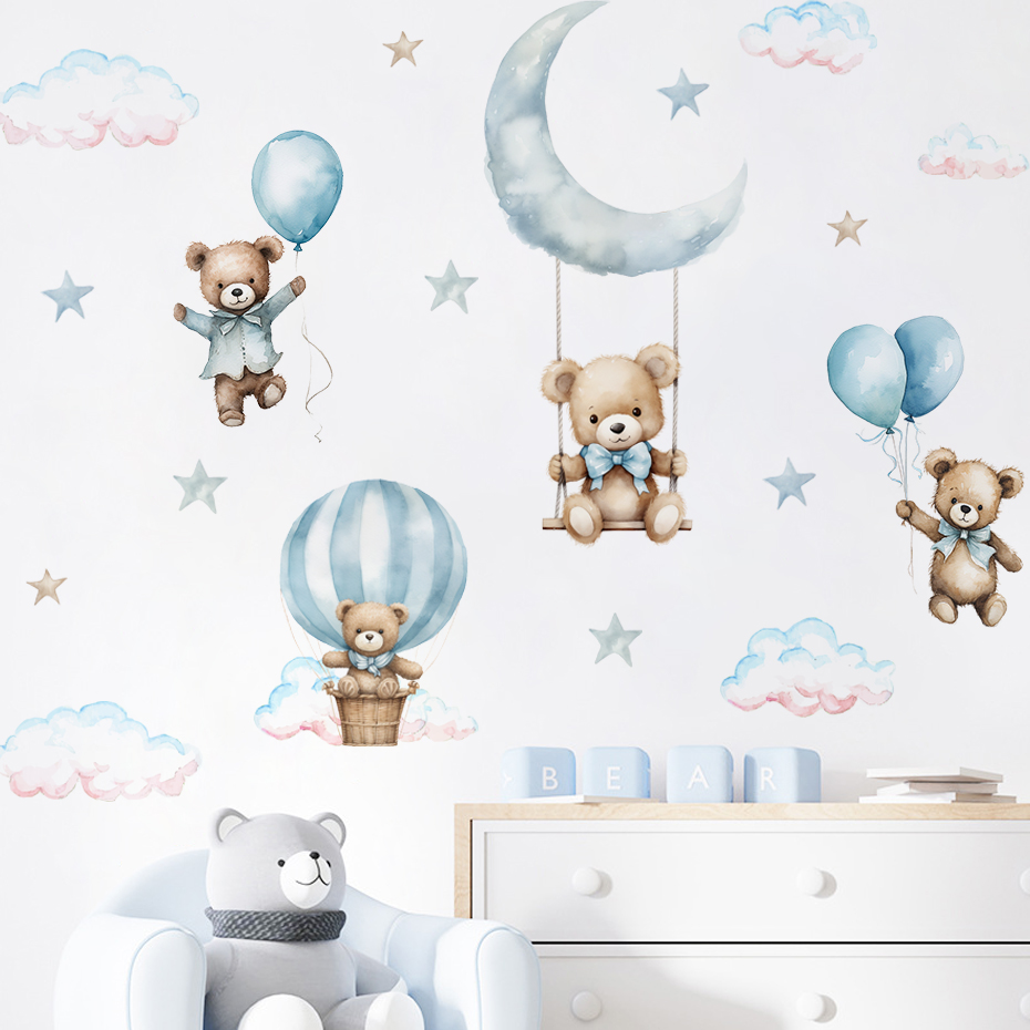 Watercolor Bear Hot Air Balloo - Baby Nursery Boy ulasan dan harga