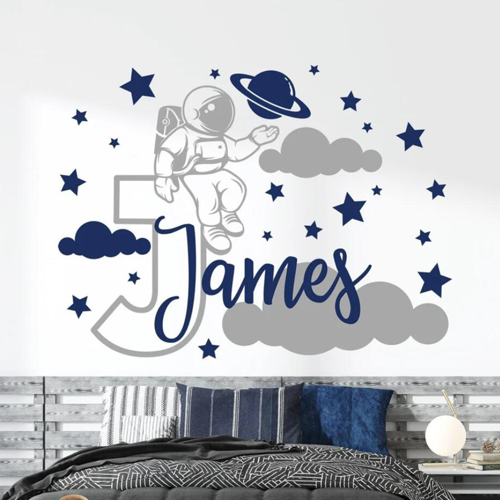 Custom Name Cartoon Space Astr - Baby Nursery Boy ulasan dan harga