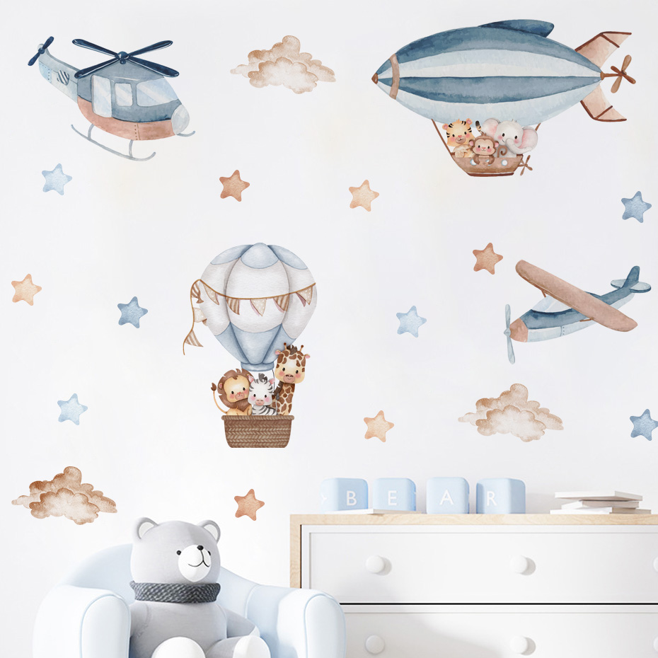 Watercolor Animals Hot Air Bal - Baby Nursery Boy ulasan dan harga