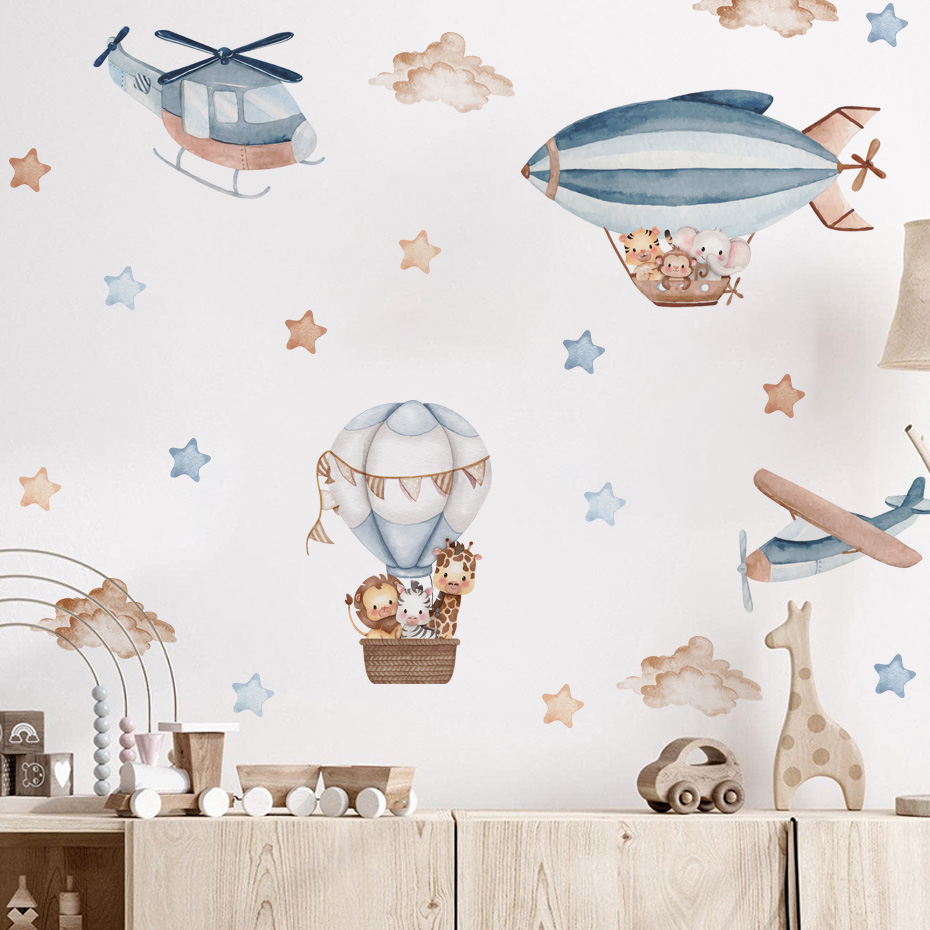 Watercolor Animals Hot Air Bal - Baby Nursery Boy ulasan dan harga