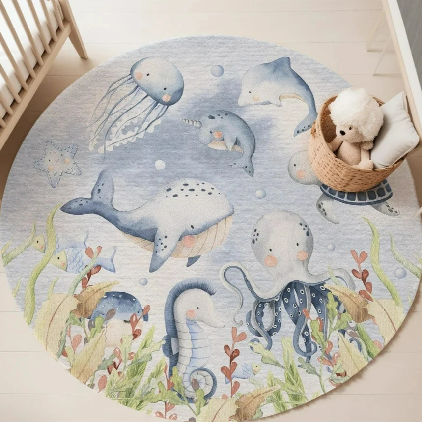 Blue Marine animal Round Carpe - Baby Nursery Decor Girl ulasan dan harga